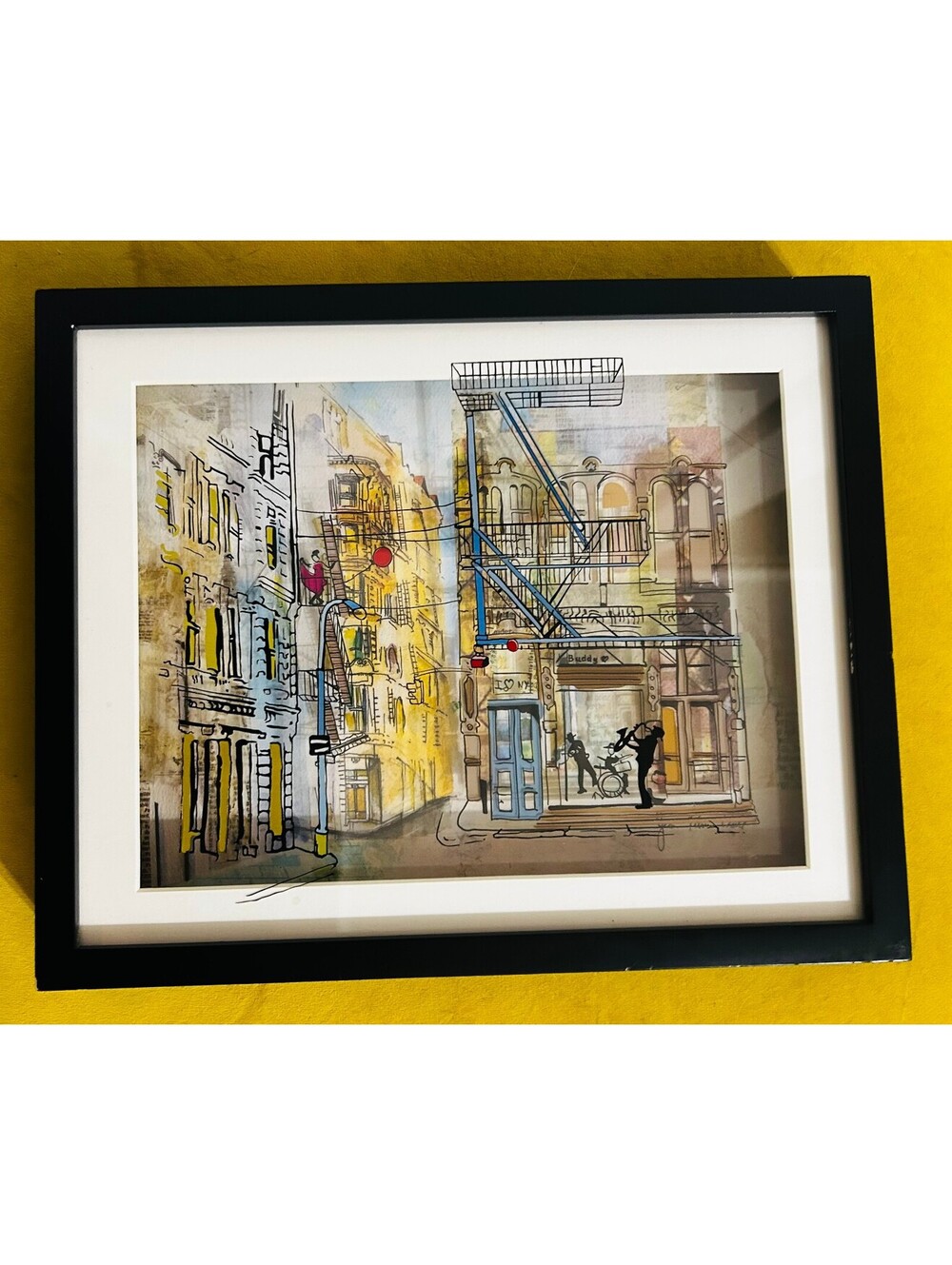 Vintage 3D Pop Art Shadow Box New York City Street Jazz Scene Framed Print GUC